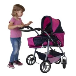 Besttoy - Kombi Puppenwagen - Blau/pink/schwarz -Vollständiger Spielwarenladen 136970 4016096115890 besttoy kombipuppenwagen flowers 02